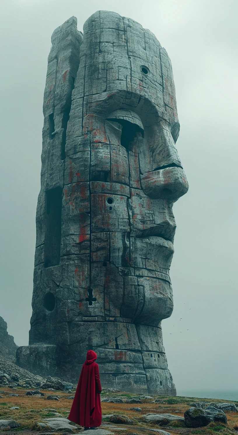 Red wonan and great Statue