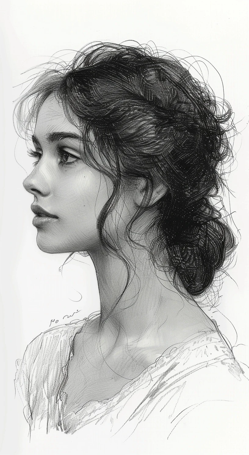 Woman Vintage Lithograph Sketch