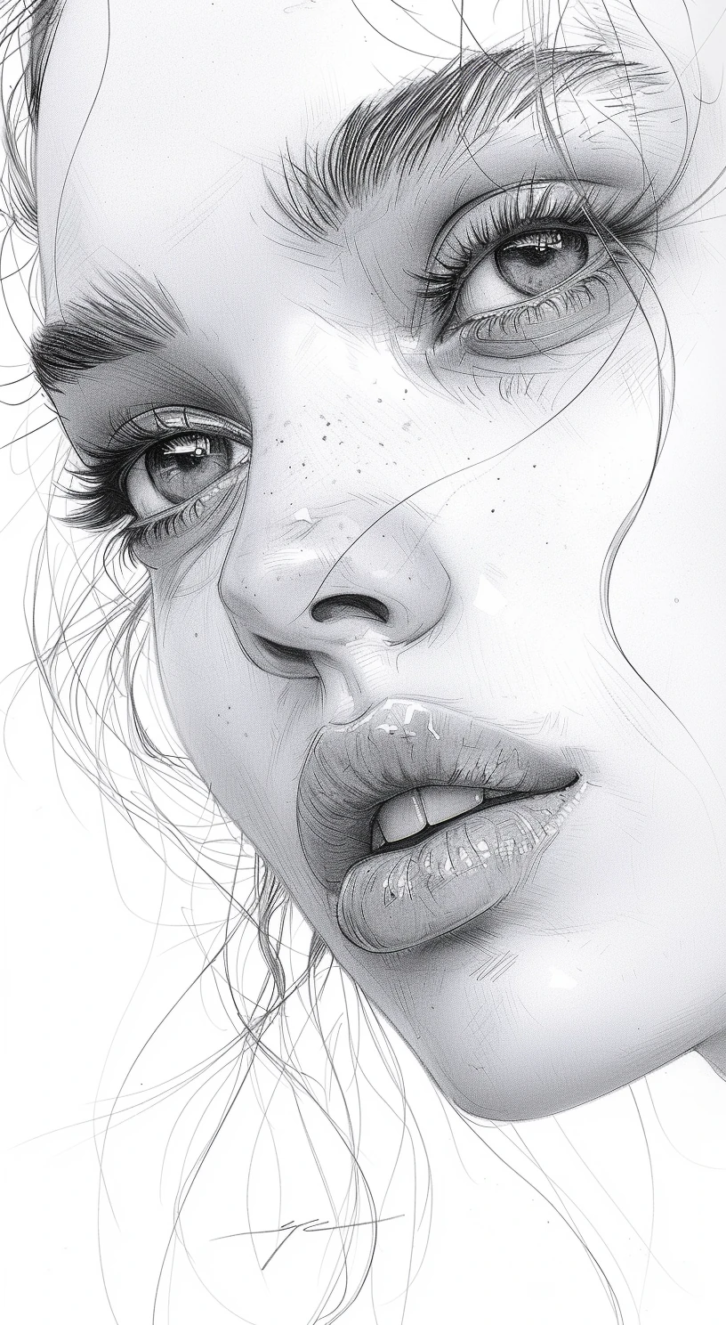 Woman Face Expressive Sketch