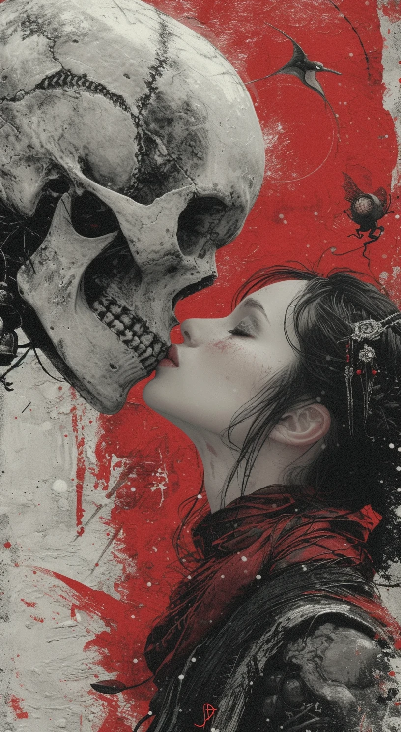 Woman Kissing Skull Gothic