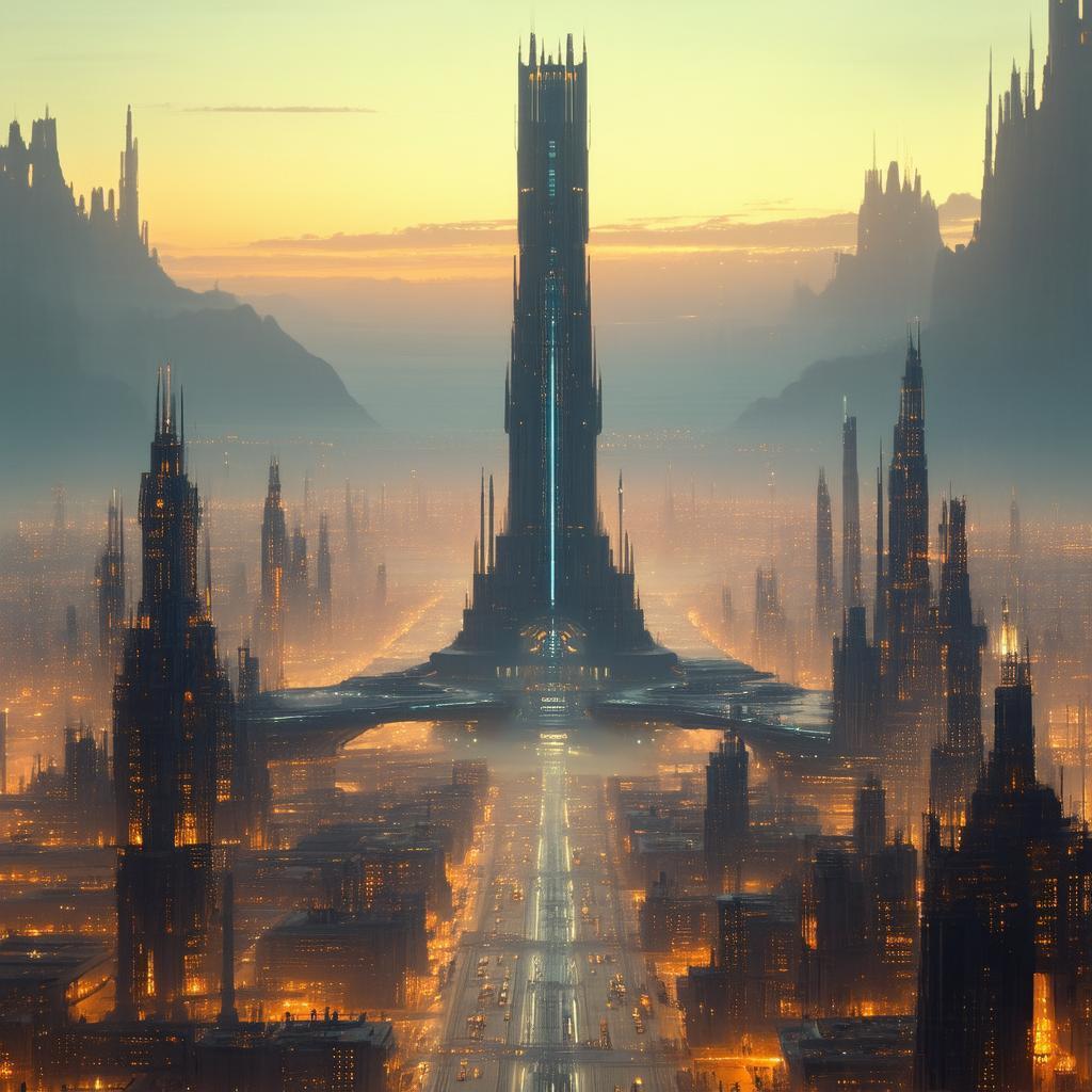 Futuristic City Tower at Golden Hour