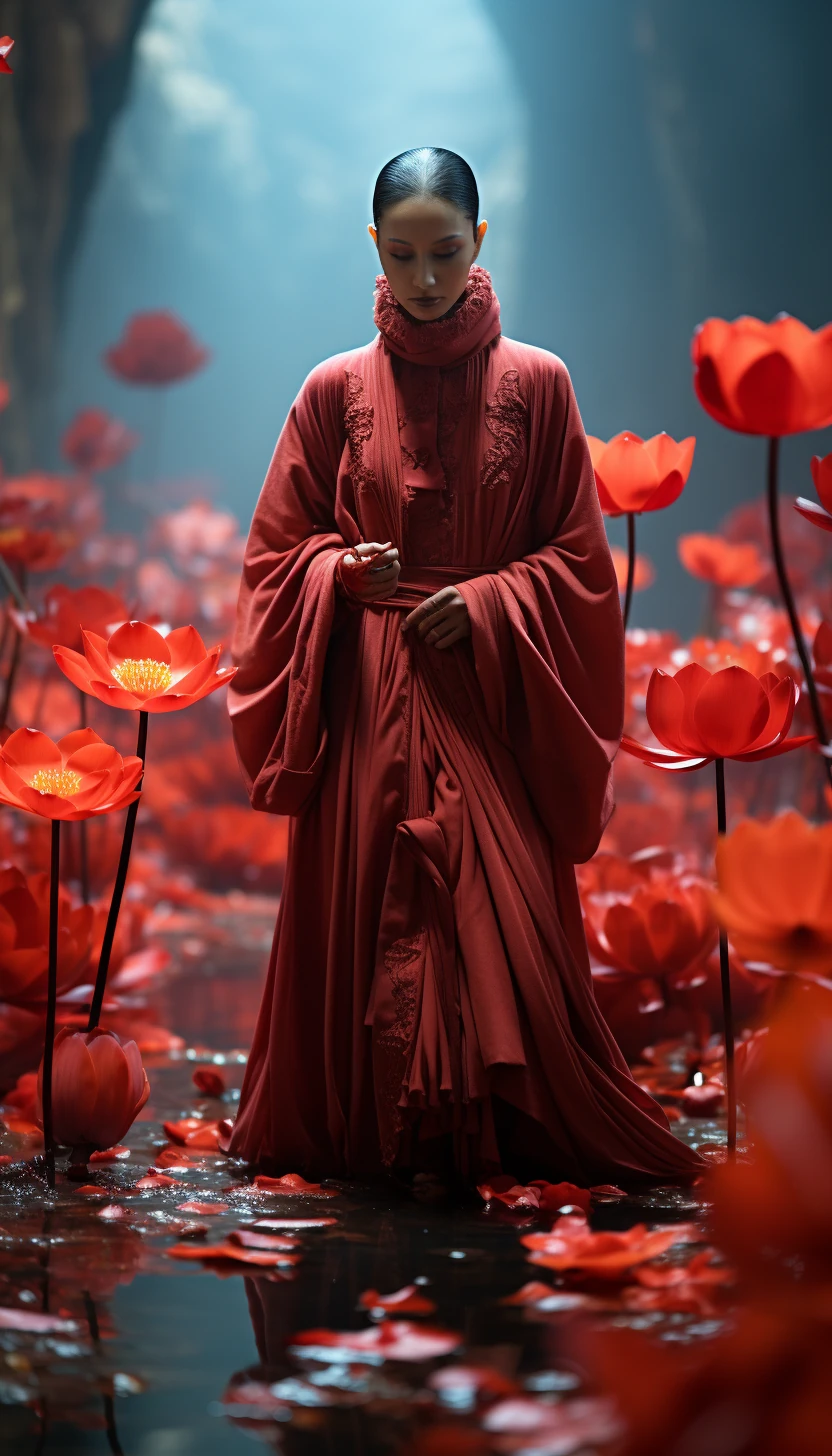 Actors Red Suits Lotus Dance