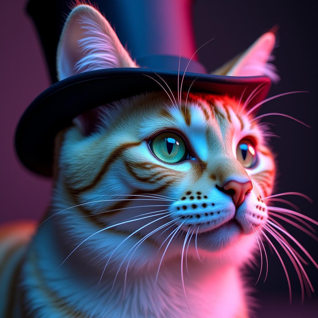 Fancy Cat in a Top Hat Vaporwave Portrait
