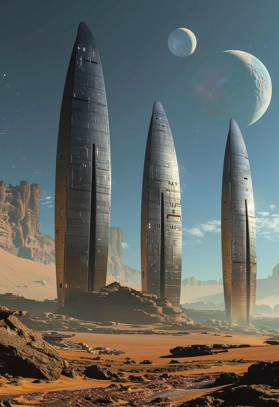 Alien Planet Retrofuturistic Structures