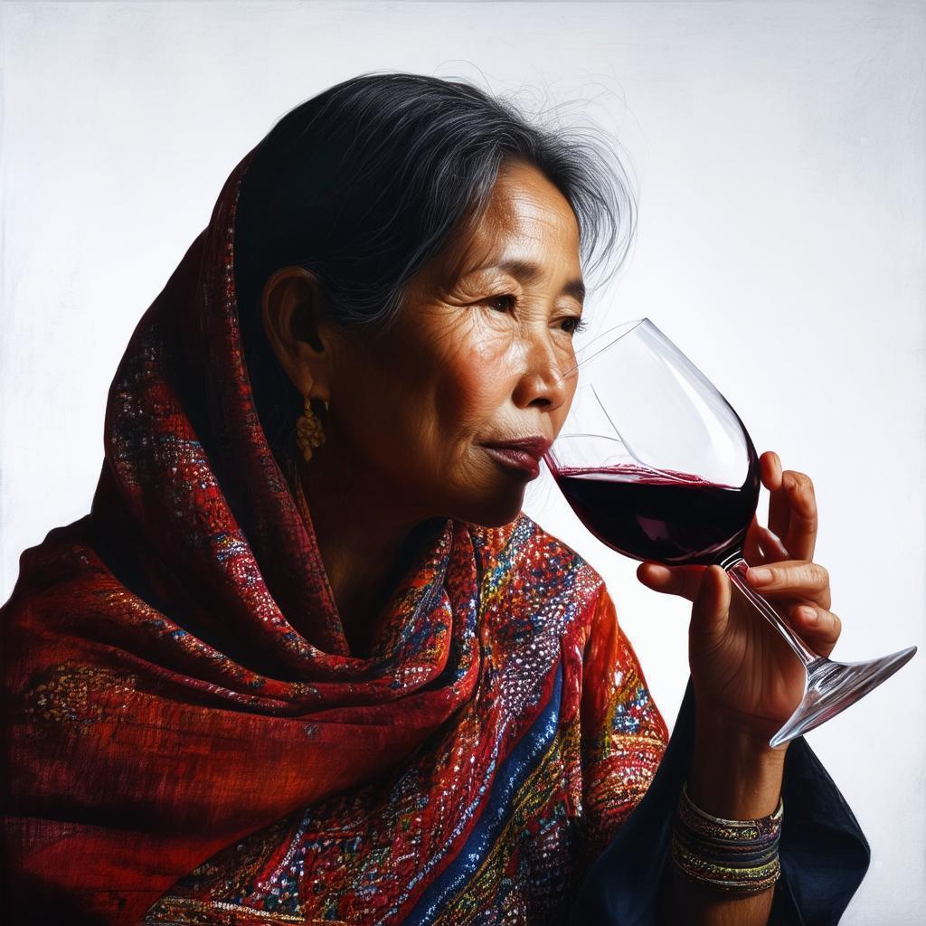Nepali Woman Sipping Red Wine in Studio Light
