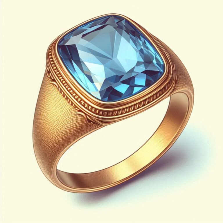 Stylish Signet Ring with Blue Topaz Gemstone