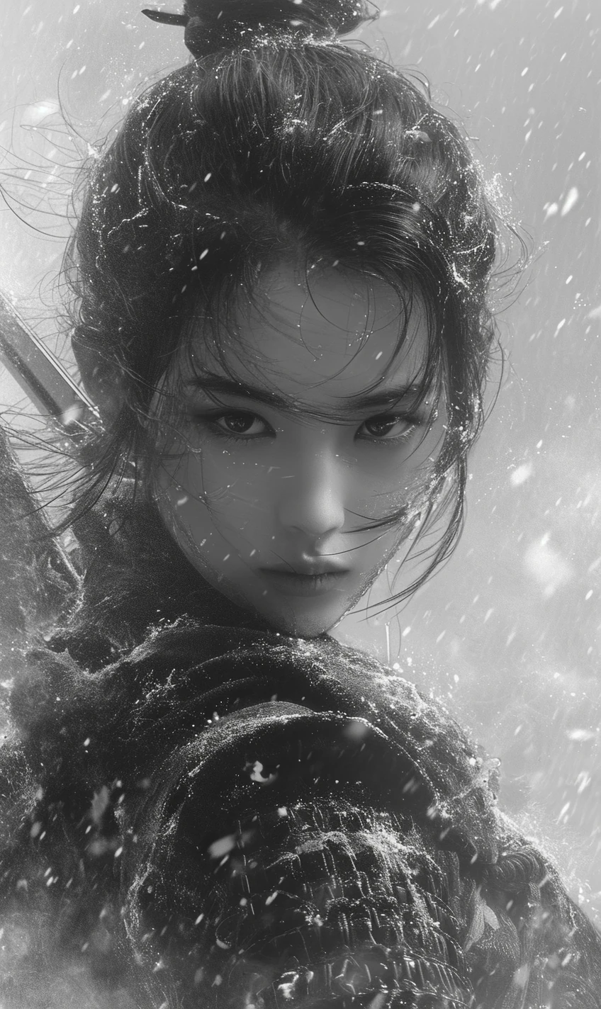 Samurai Girl Black White