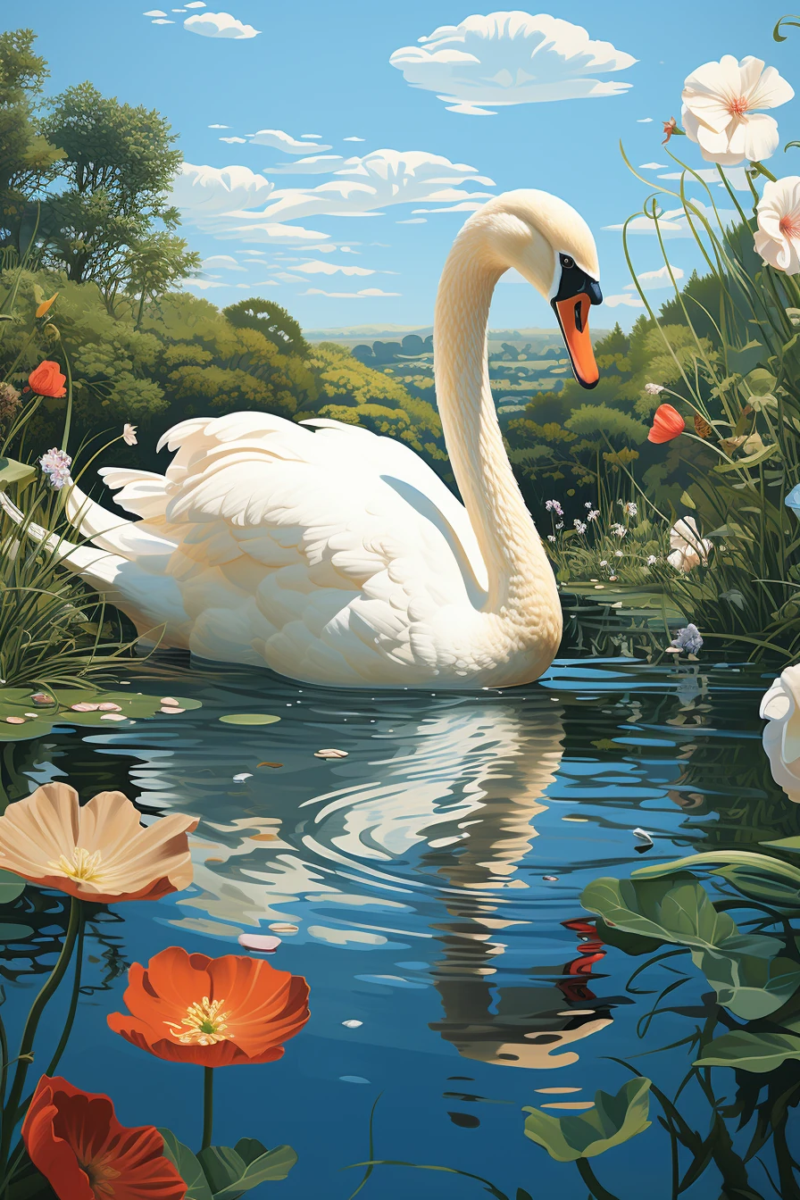 Graceful Swan Serene Pond