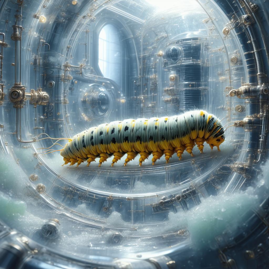 Steampunk Cryo Chamber Housing a Caterpillar