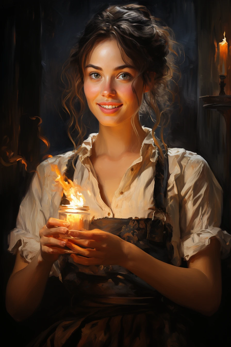 Woman Candlelight Impressionist Painting