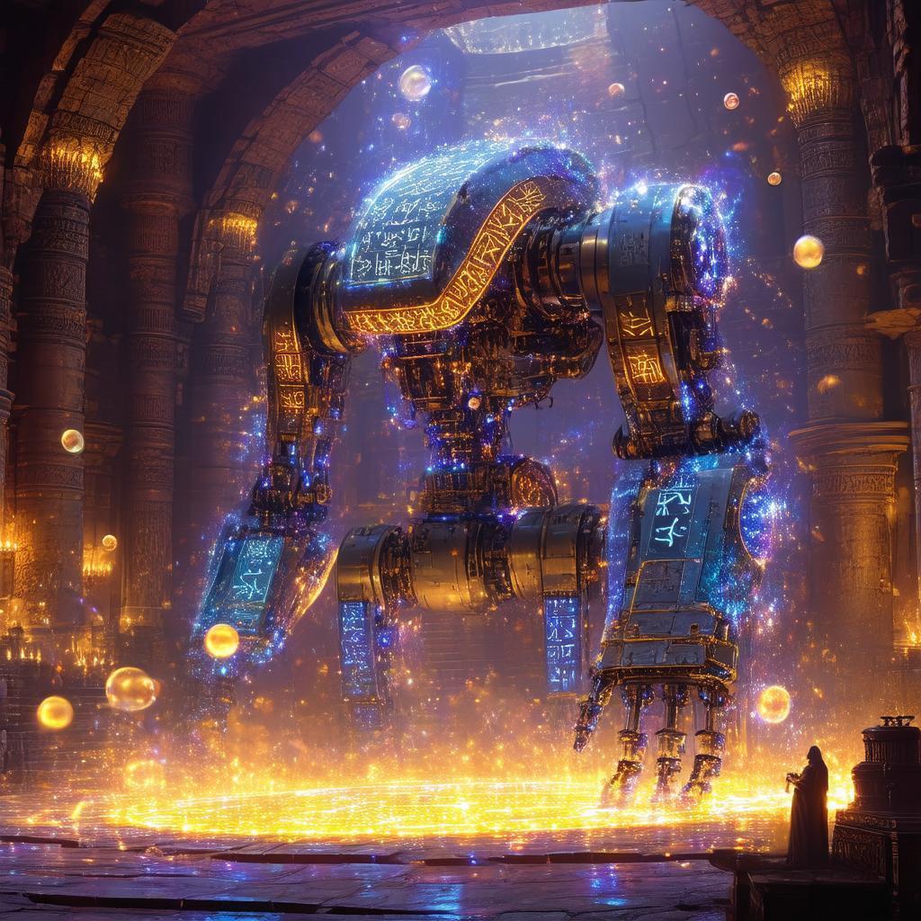 Runic Robotic Arm Performing an Ancient Ritual