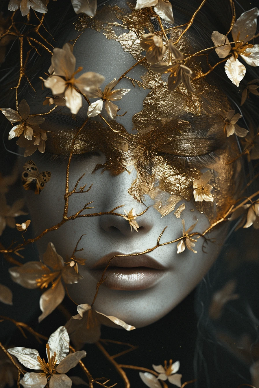 Woman Golden Face Flowerpunk