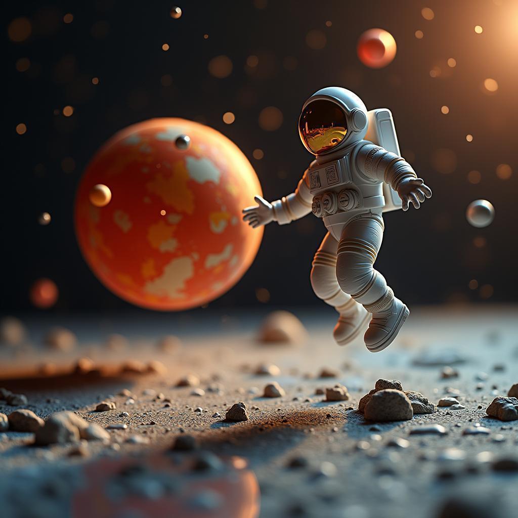 Stop Motion Astronaut Orbiting a Handcrafted Planet