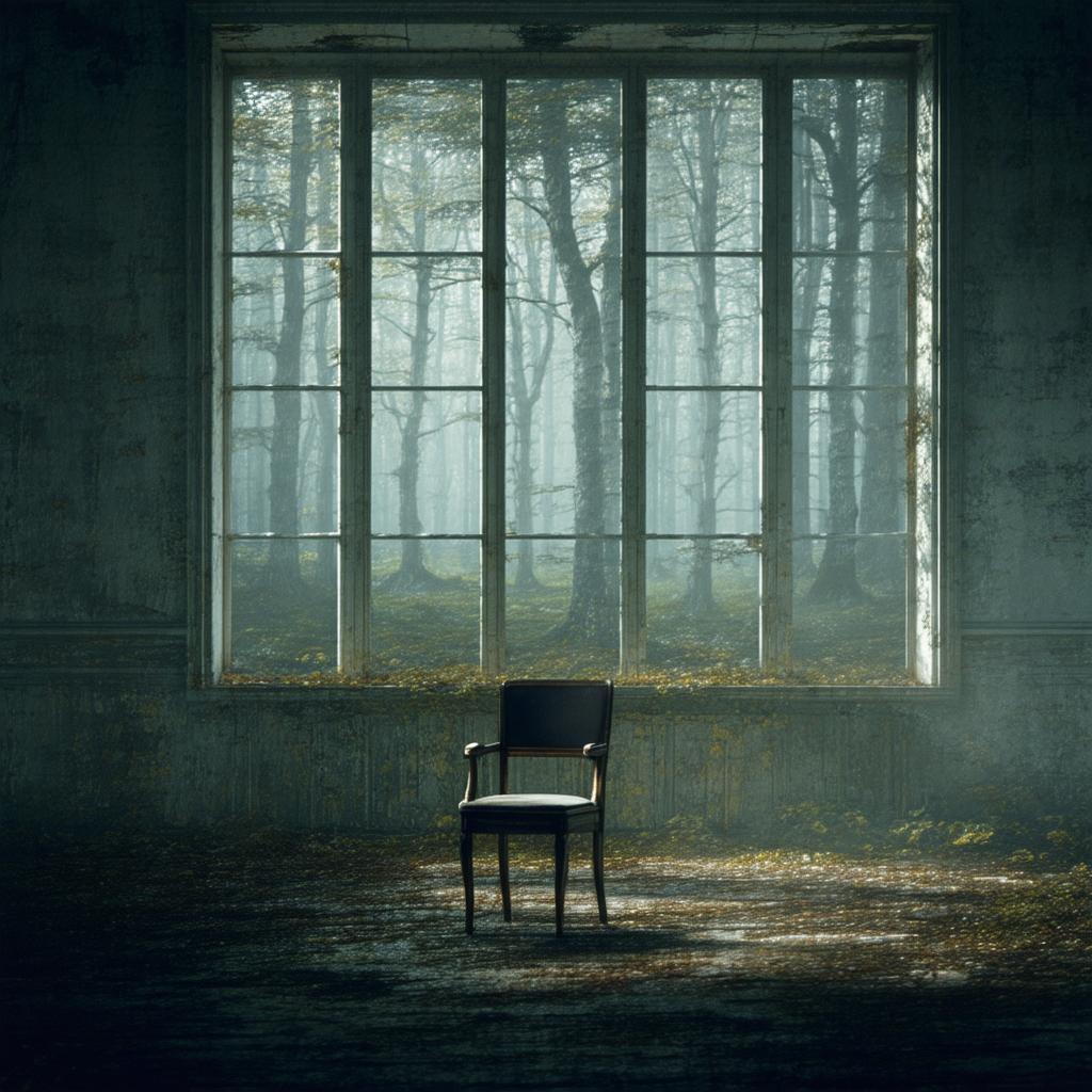 Lone Chair Facing an Eerie Painted Forest