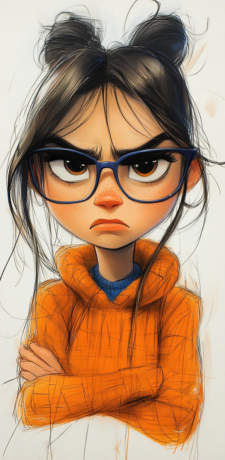 Angry Girl Glasses Cartoon