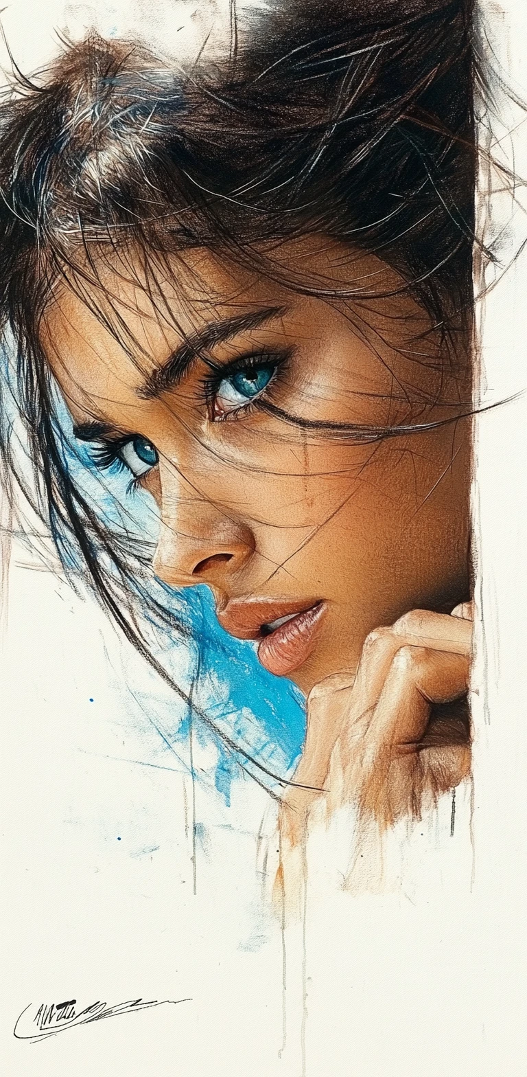 Woman Charcoal Sketch Blue Eyes