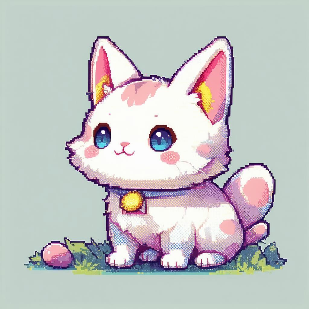 Chibi Cat Rabbit Mascot in Retro Pixels