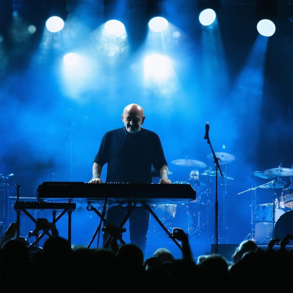 Phil Collins Commanding the Stage in Vivid Light