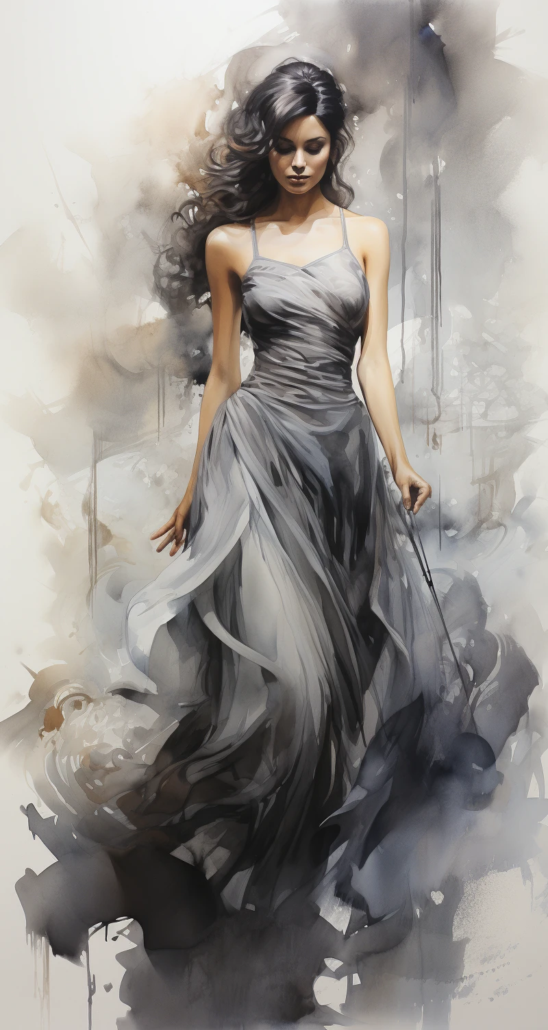 Woman Floating Smoke Ink