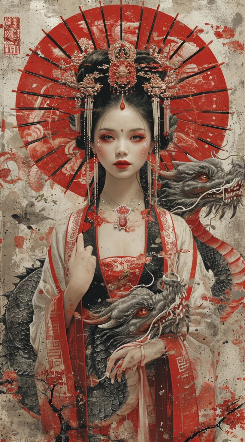 Vintage Poster Chinese Woman Dragon Arms
