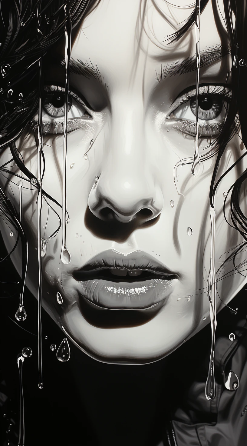 Black White Drawing Woman Face