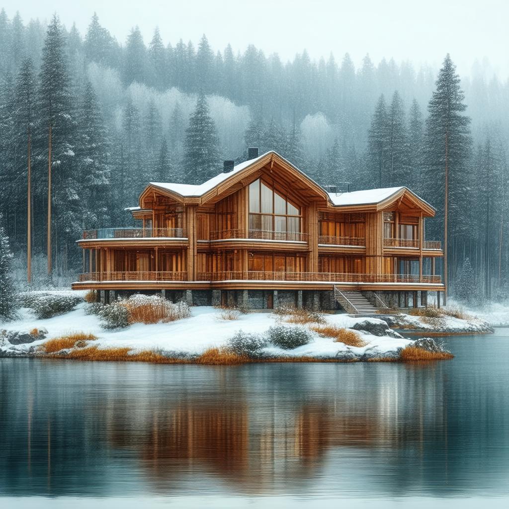 Modern Wooden House in a Snowy Forest