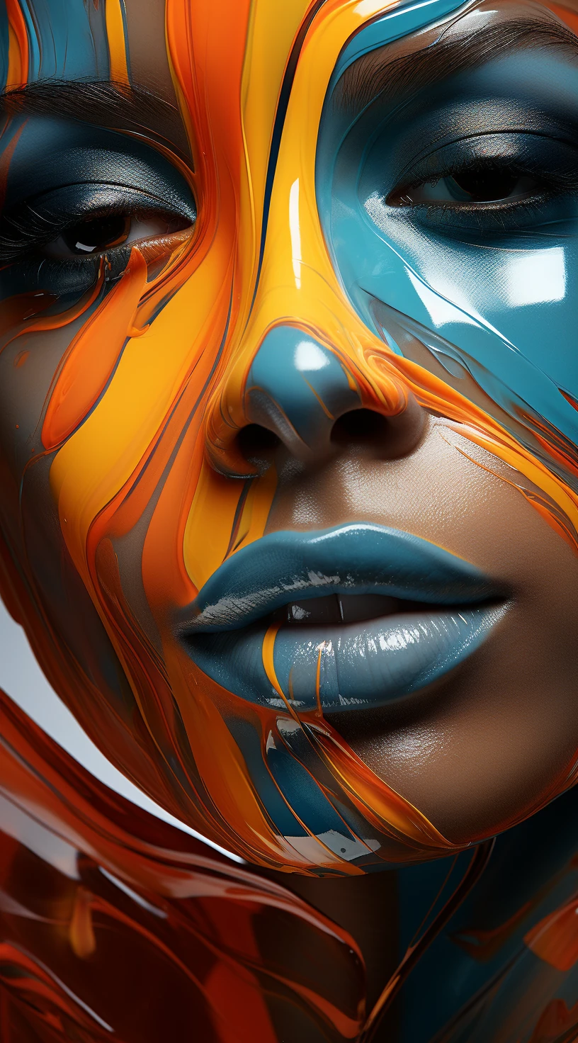 Blue Orange Paint Face Woman