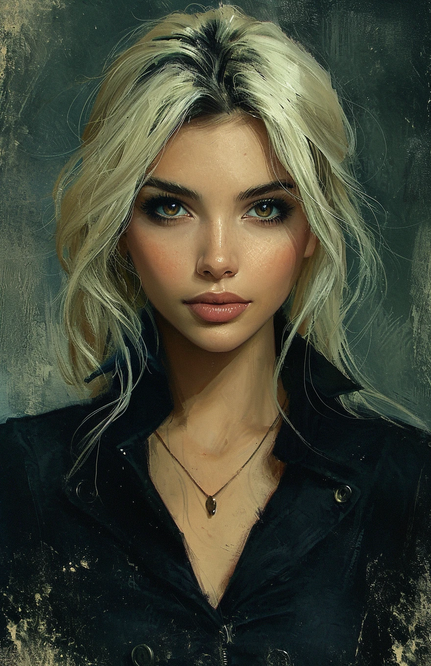 Oil Painting Blonde Woman Brown Eyes
