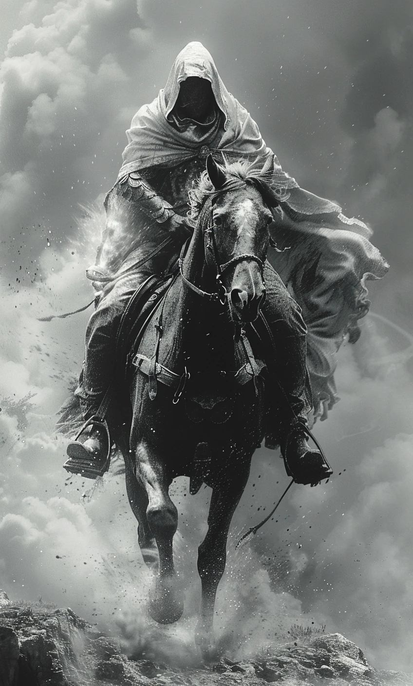 Black White Art Hooded Knight Riding