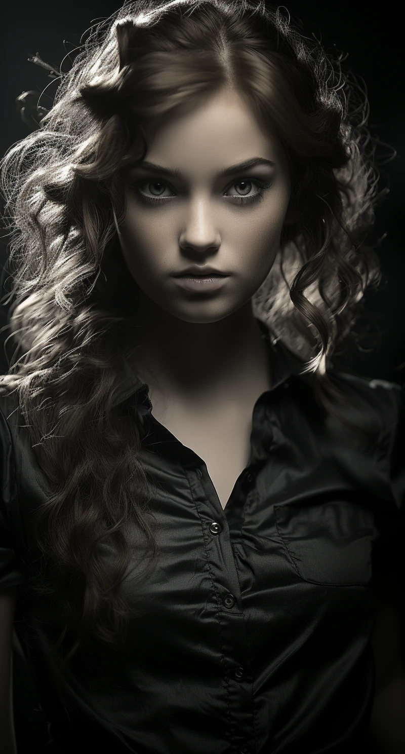 Young Girl Black White Portrait