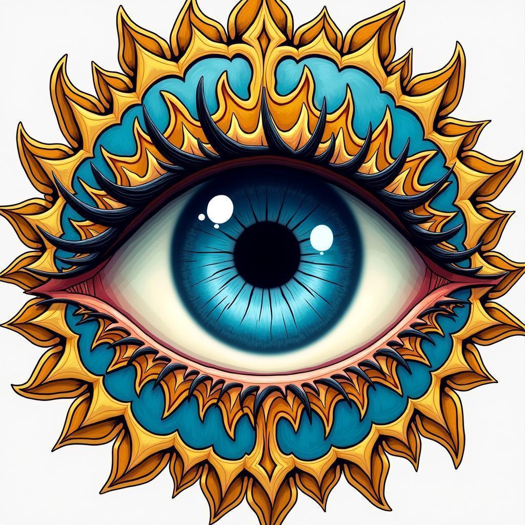 Vivid Blue Eye in Symmetrical Gold Manga