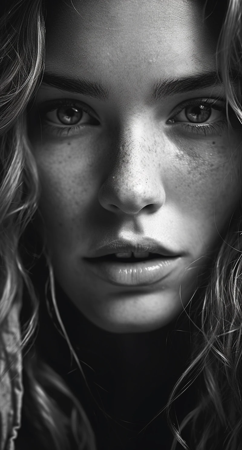 Woman Black White Close Up