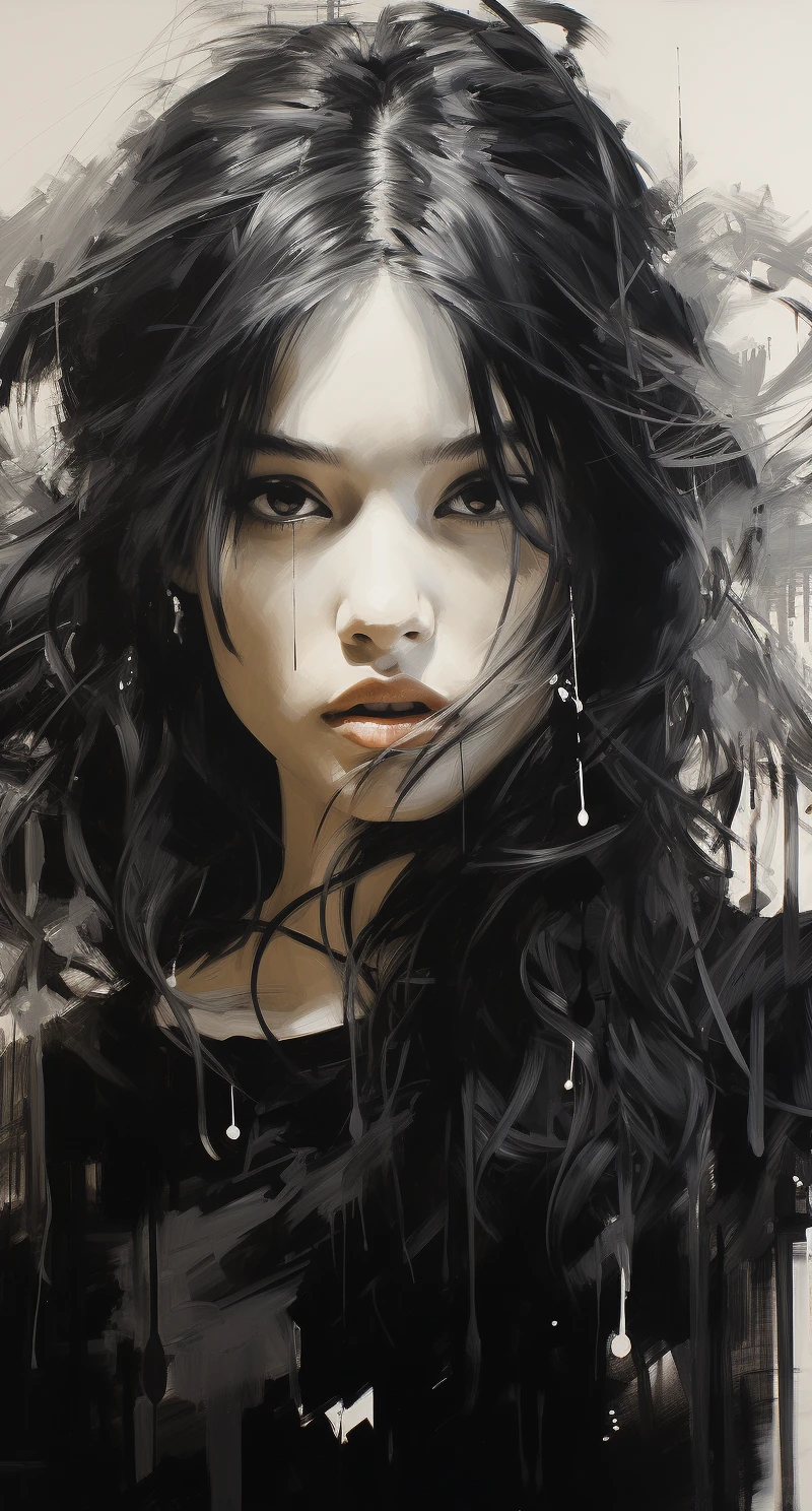 Girl Long Hair Portrait Painting