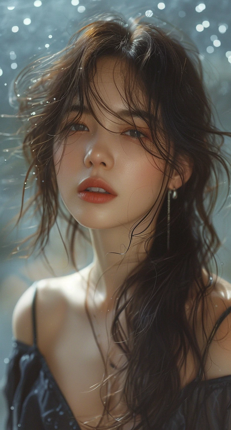 Asian Woman Hair Blowing Portrait