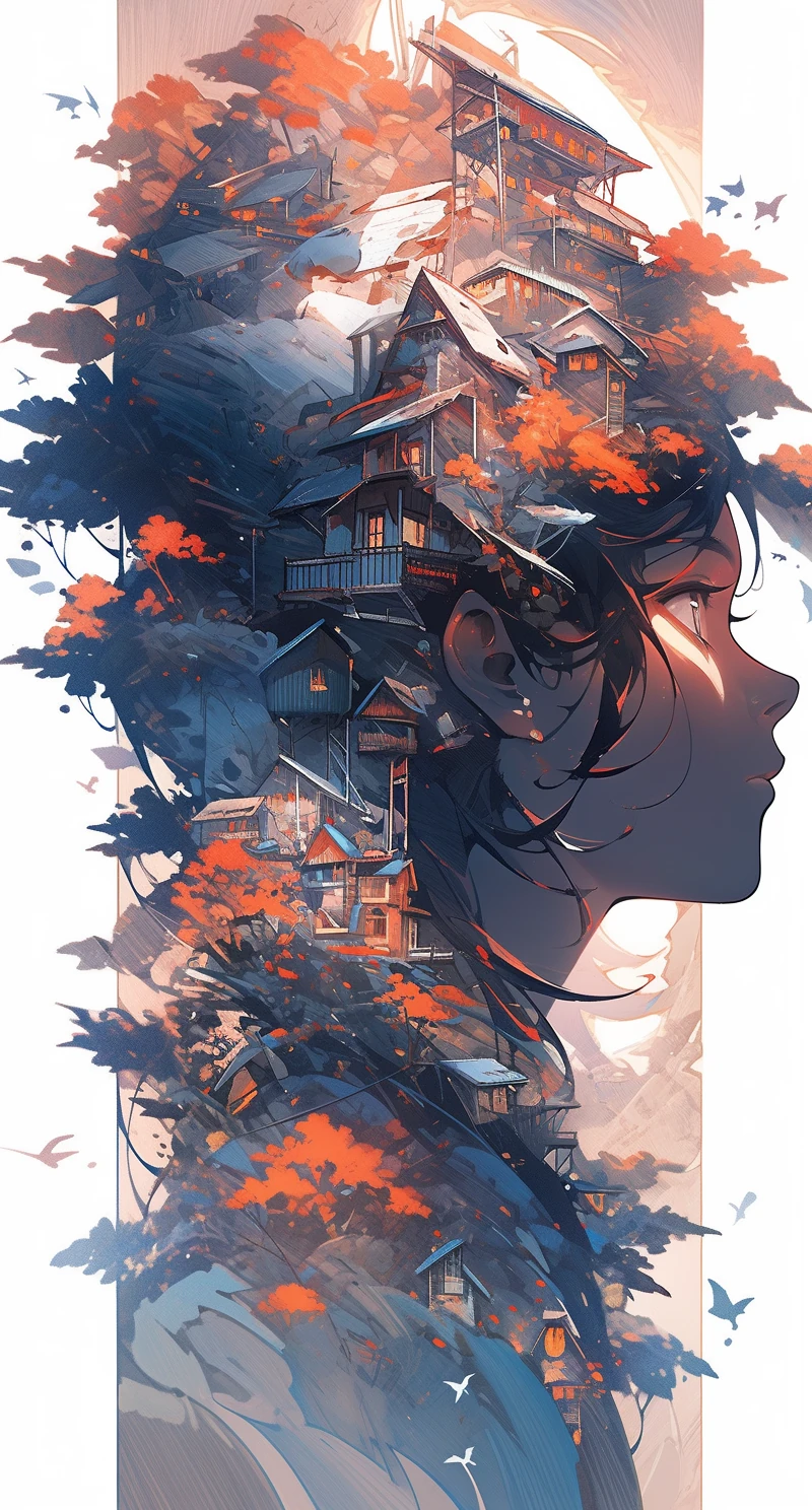 Woman Head Branches Digital Art