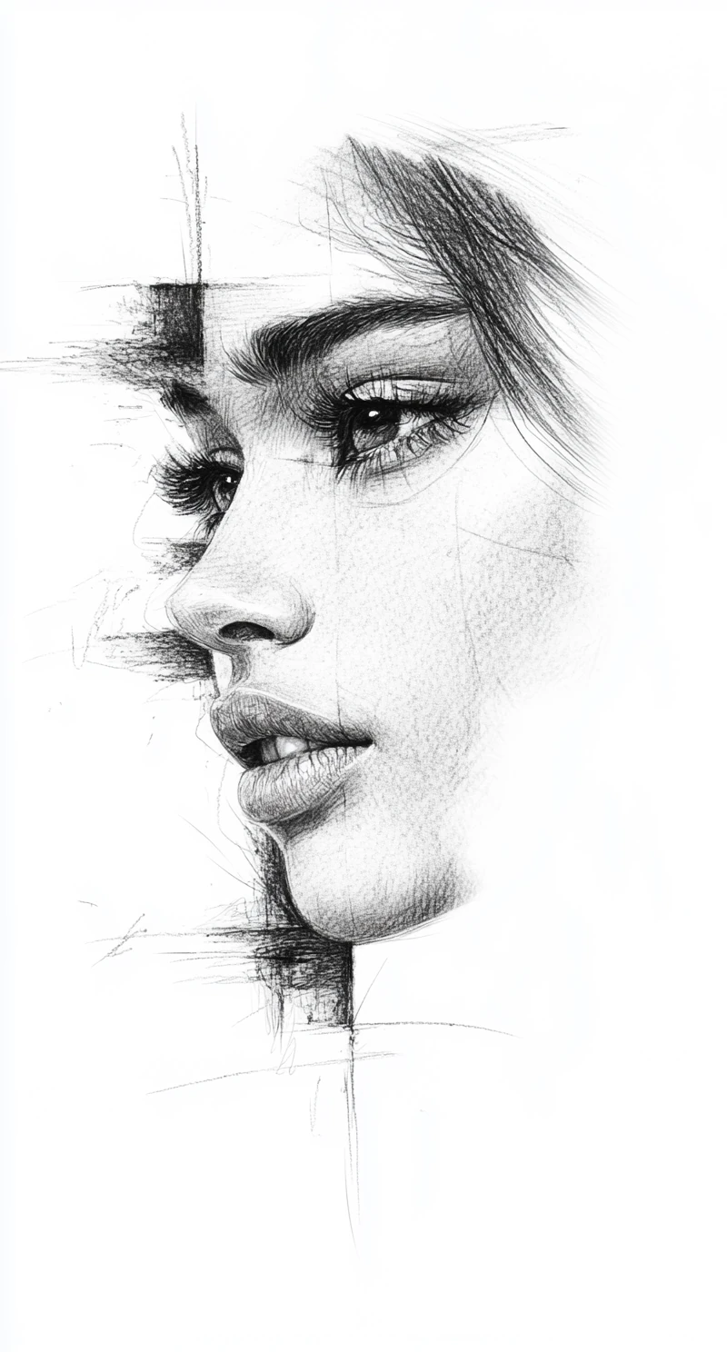 Gorgeous Woman Face Pencil Sketch