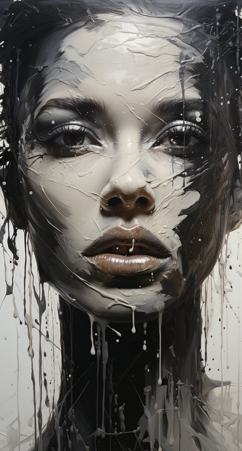 Woman Portrait Black White Painting
