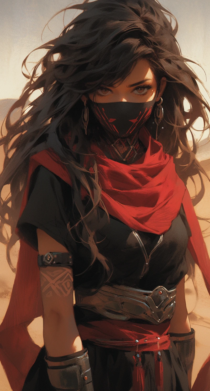 Woman Black Red Dress Desert