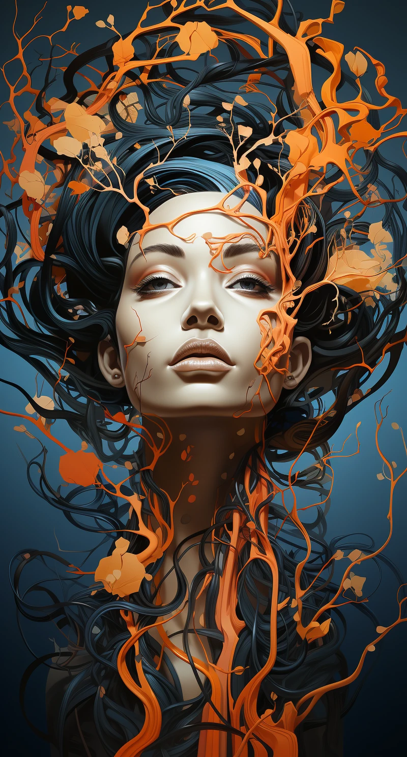 Woman Head Branches Digital Artwork