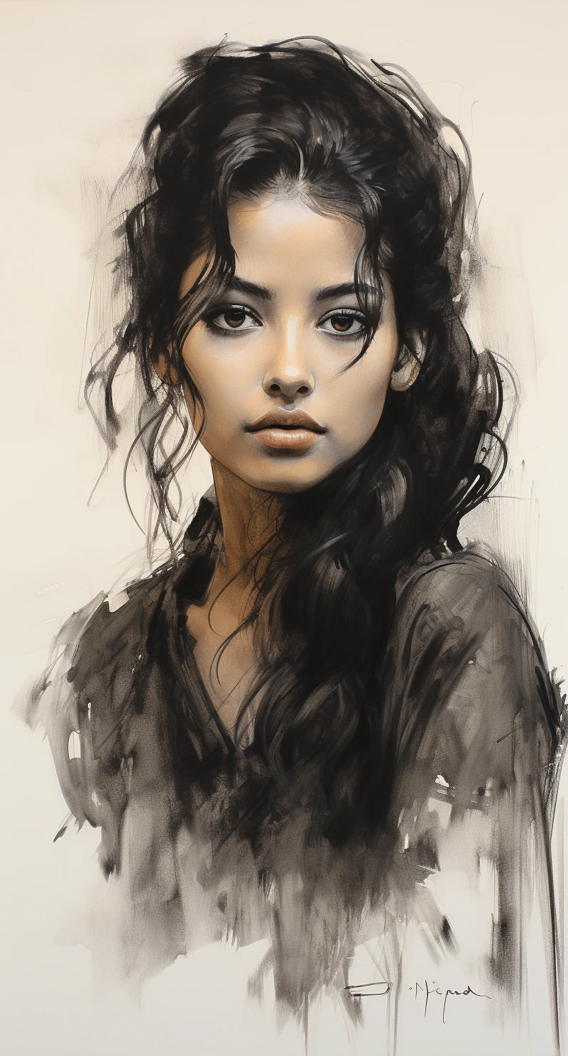 Japanese Woman Charcoal Sketch