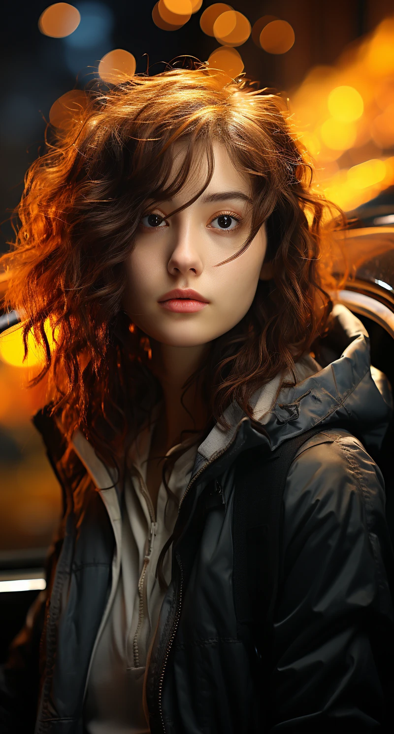 Woman Car Street Luminous Portrait