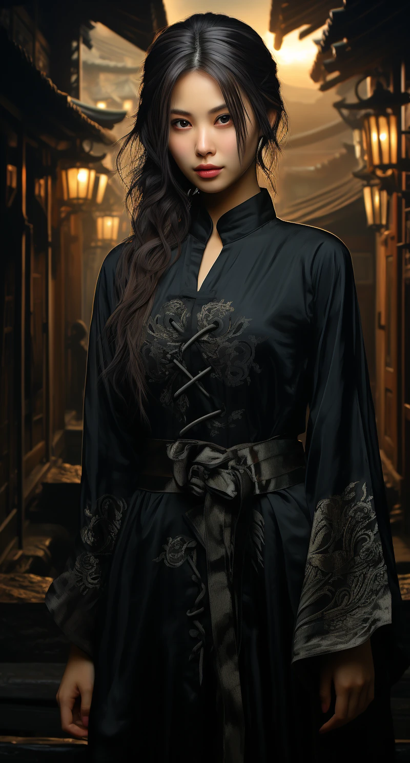Girl Black Asian Robe Photo