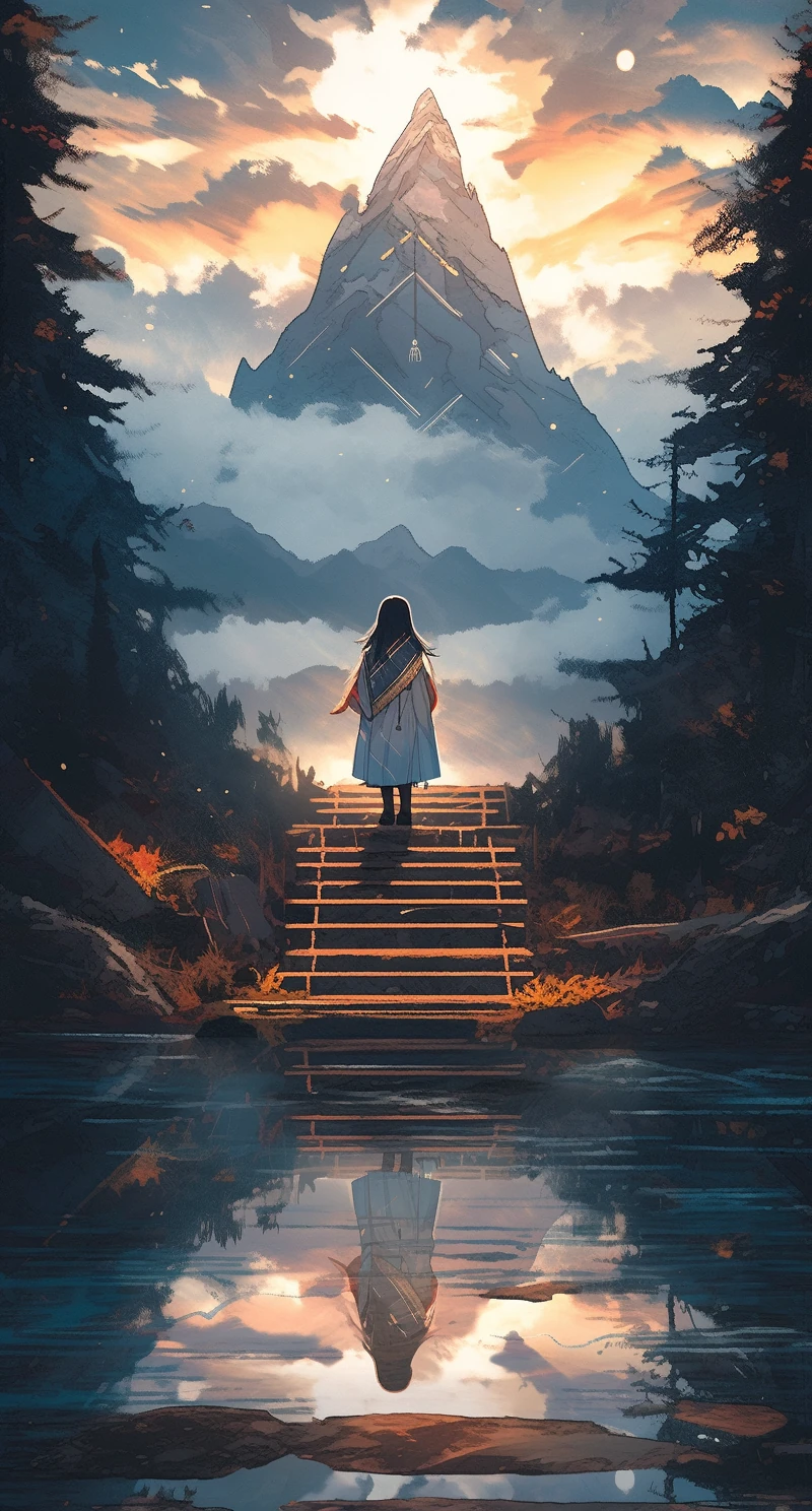 Woman Staircase Mountains Posing