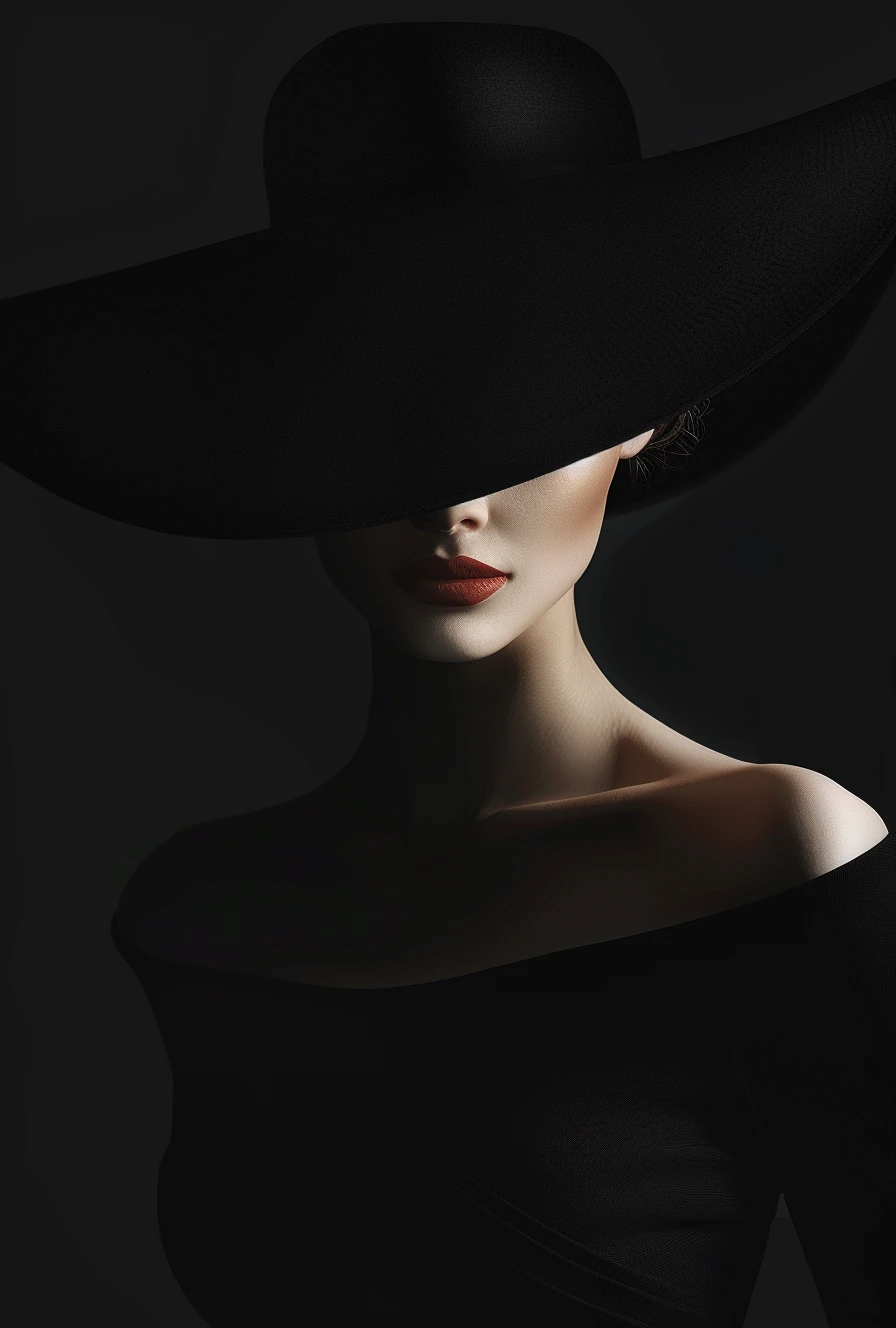 Woman Black Dress Big Hat
