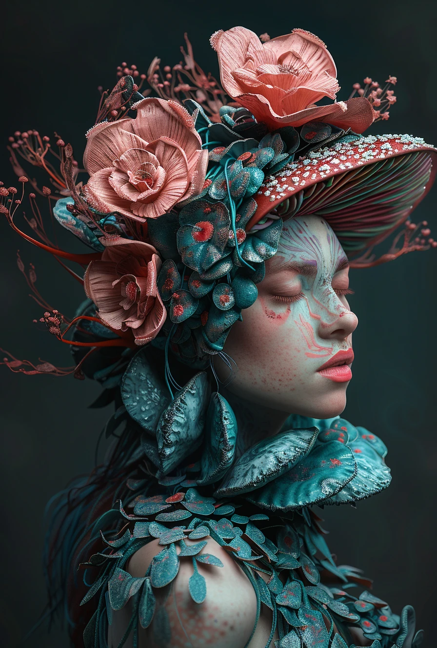 Woman Mushroom Mane Pink Flower