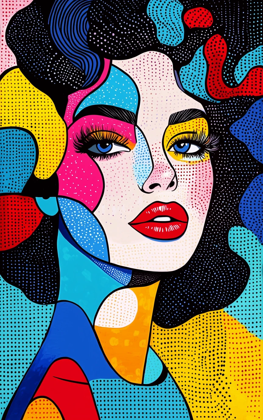 Woman Curly Hair Pop Art