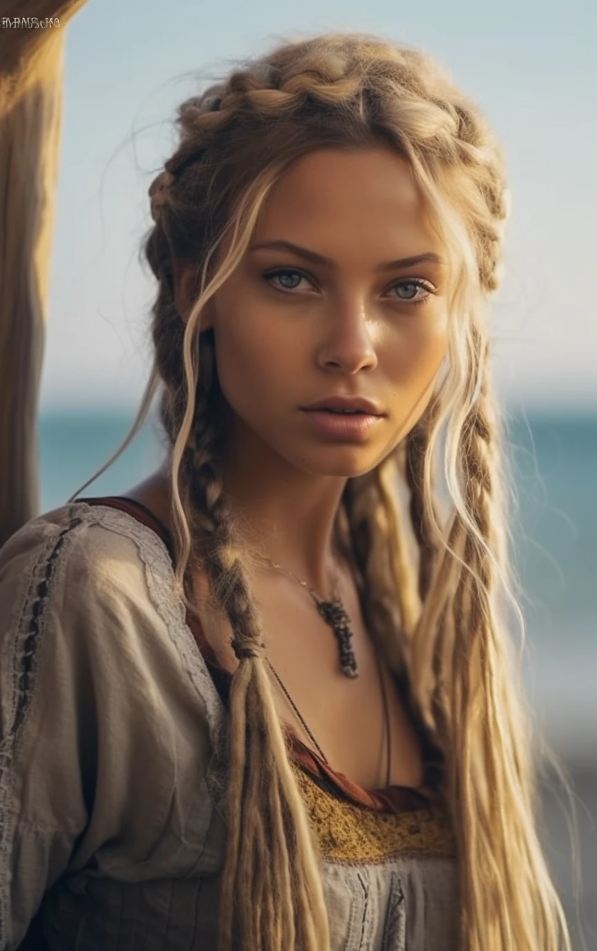 Hippie Woman Braided Hair Sea