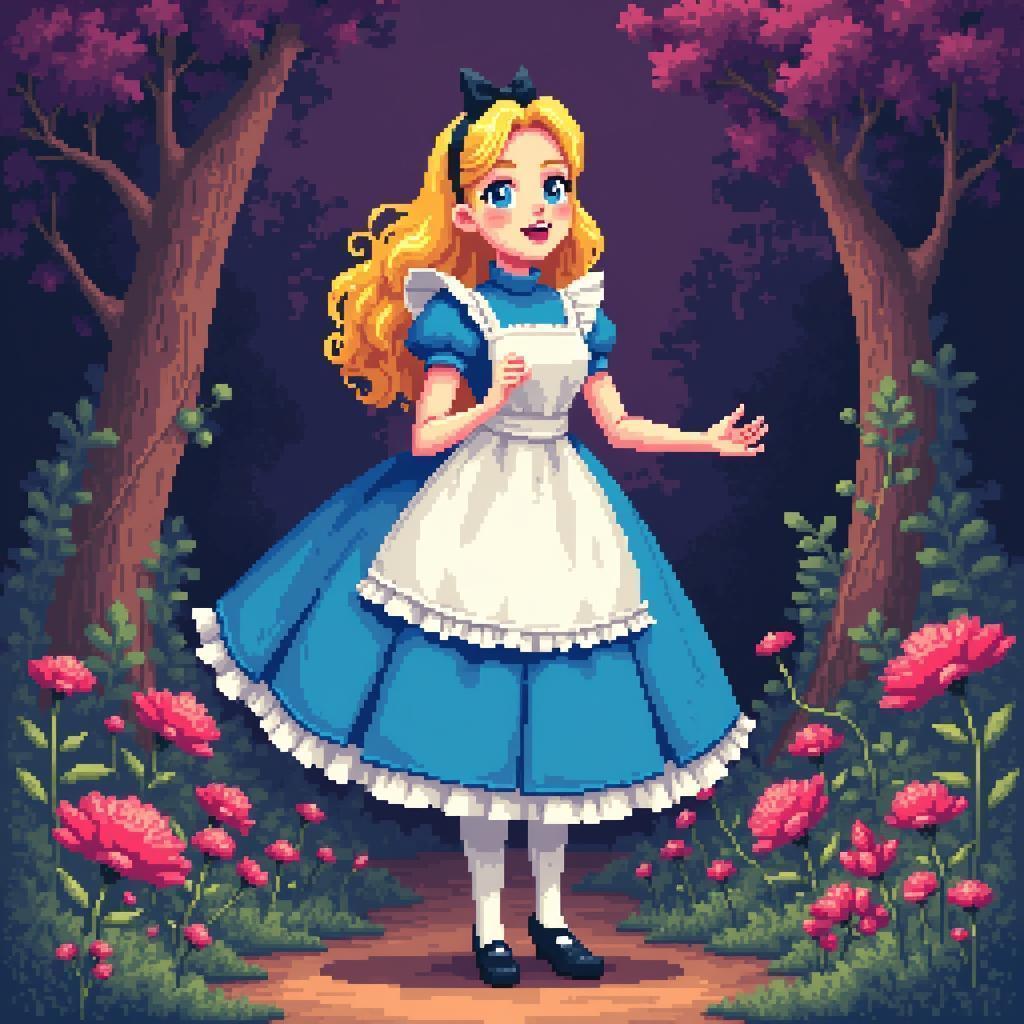 Alice in Wonderland as Retro Pixel Art