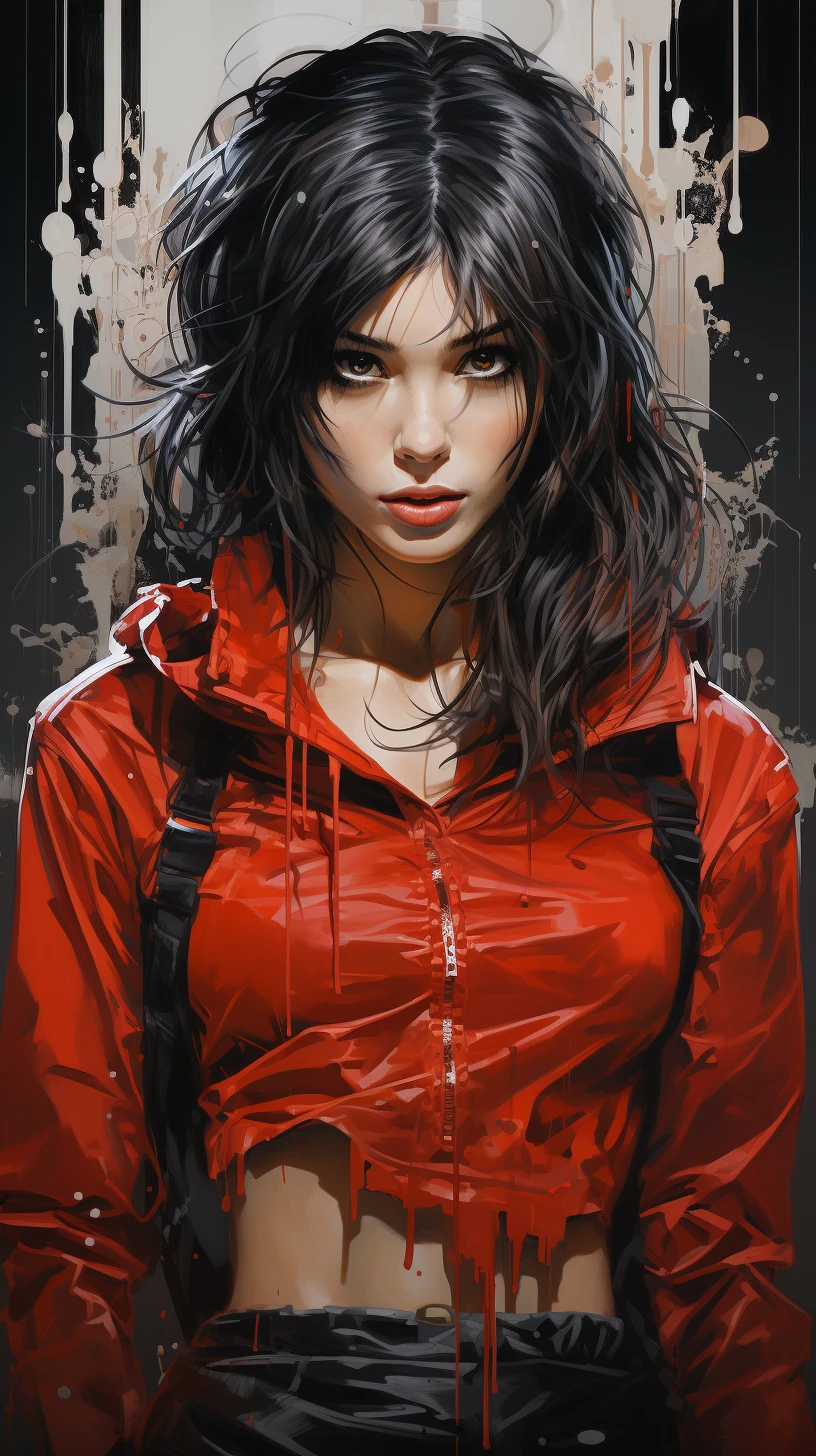 Women Red Cyberpunk Manga Poster