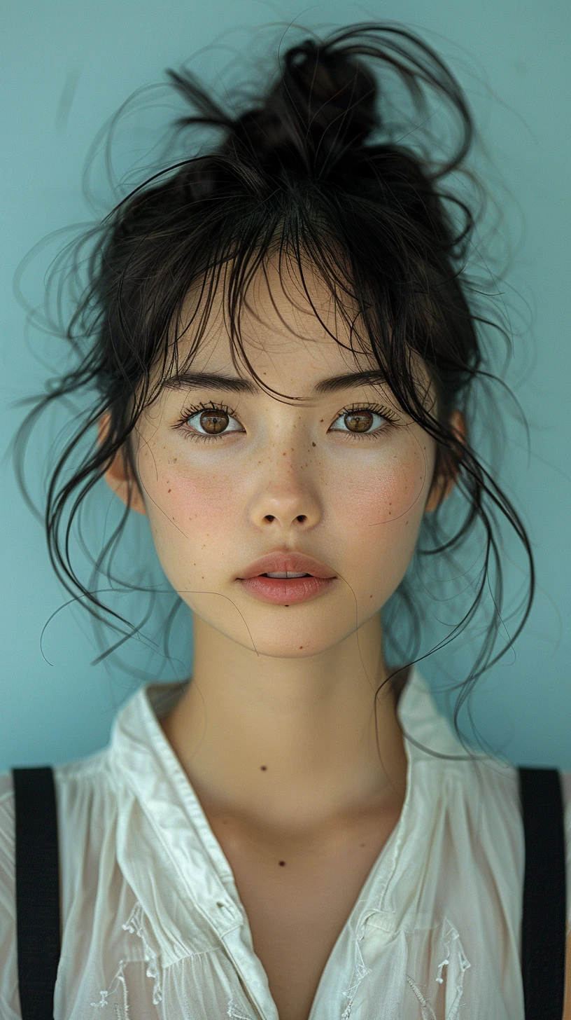 Asian Girl Ponytail White Shirt Portrait